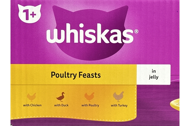 Whiskas 1+ Adult Poultry Selection in Jelly 80 Pouches, Adult Wet Cat Food, Megapack (80 x 85 g)