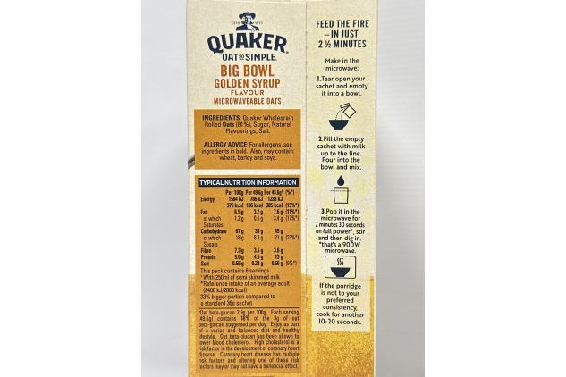 Quaker Oat So Simple Big Bowl Golden Syrup | 48 Sachets | Bulk Buy Deal | Winter Essential | BBE 01/2025