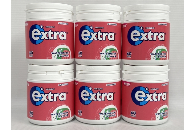 Extra Watermelon Flavour Sugarfree Chewing Gum Bottle, 60 Pieces (Pack Of 6)