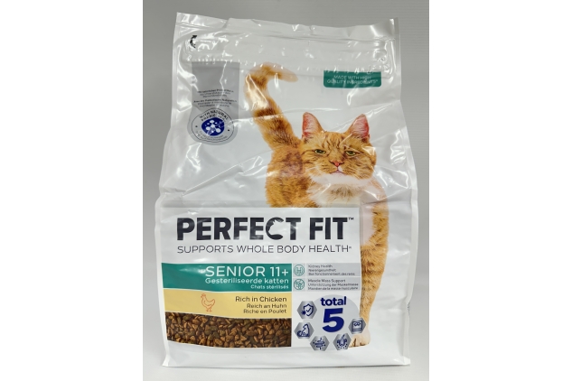 Perfect Fit Senior 11+ Complete Dry Cat Food for Senior Cats Aged 11+ Years, Rich in Chicken, 3 Bags (2.8 kg) BBE 06/12/2024