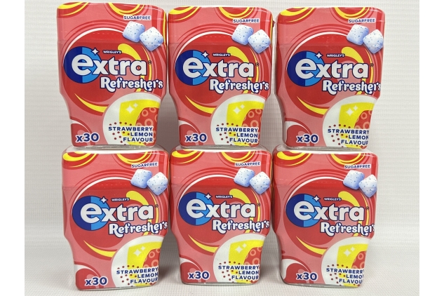 Extra Refreshers Strawberry Lemon Sugarfree Chewing Gum Bottle 30 Pieces (Pack of 6)