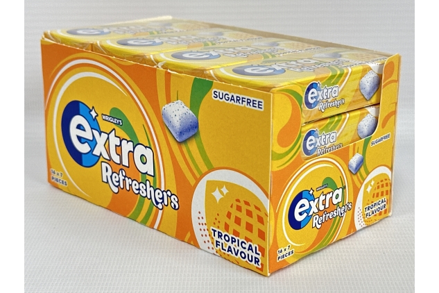 Extra Refreshers Tropical Flavour Sugar Free Chewing Gum Handy Box 7 Pieces (16 Pack)