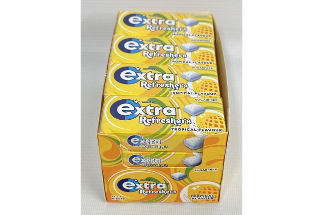 Extra Refreshers Tropical Flavour Sugar Free Chewing Gum Handy Box 7 Pieces (16 Pack)