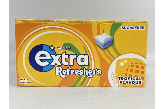 Extra Refreshers Tropical Flavour Sugar Free Chewing Gum Handy Box 7 Pieces (16 Pack)