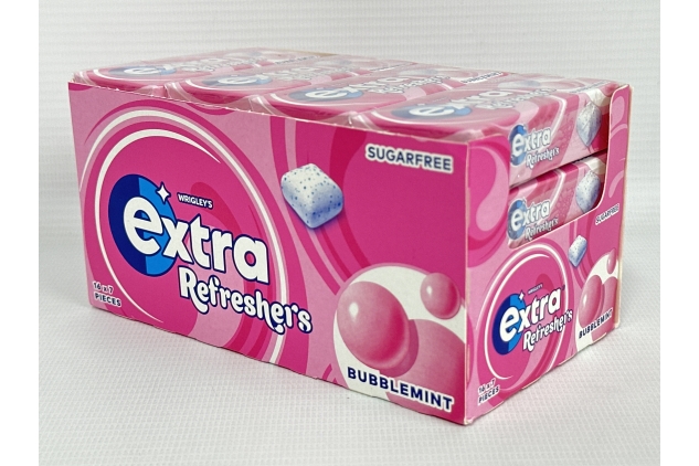 Extra Refreshers Bubblemint Sugar Free Chewing Gum Handy Box 7 Pieces (16 Pack)