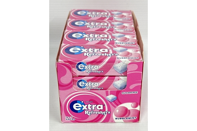 Extra Refreshers Bubblemint Sugar Free Chewing Gum Handy Box 7 Pieces (16 Pack)