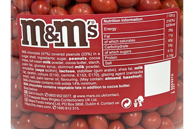 M&M's Peanut Chocolate RED Colour Bulk Buy Sweets, 4kg Tub | Christmas Theme | Displays | BBE 22/12/2024