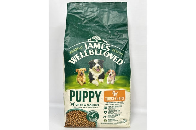 James Wellbeloved Complete Dry Puppy Food Turkey and Rice, 2kg (Pack of 4) 8KG TOTAL | BEST BEFORE DATE 19/09/2024