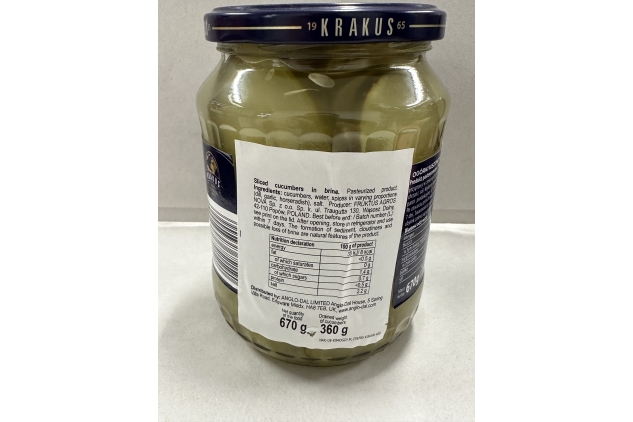 Krakus Pickled Sliced Dill Cucumbers Gerkins 670g Best Before 30/11/2024