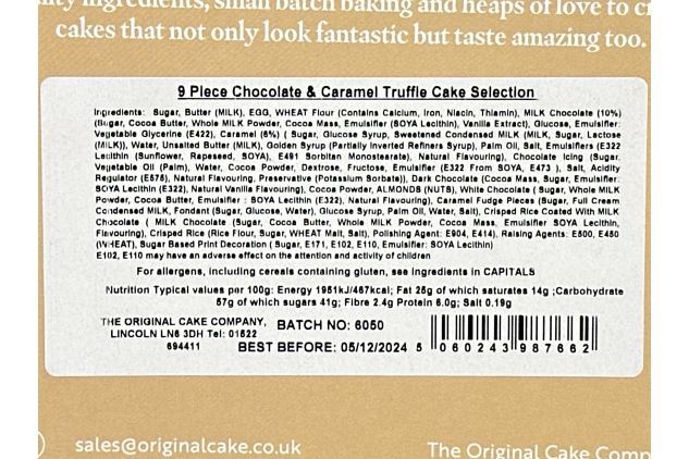 The Original Cake Company - Chocolate Caramel Thank You Cake Selection, handmade chocolate truffle cake selection - 9 pieces (Approx 50g per piece) Best Before Date 05/12/2024