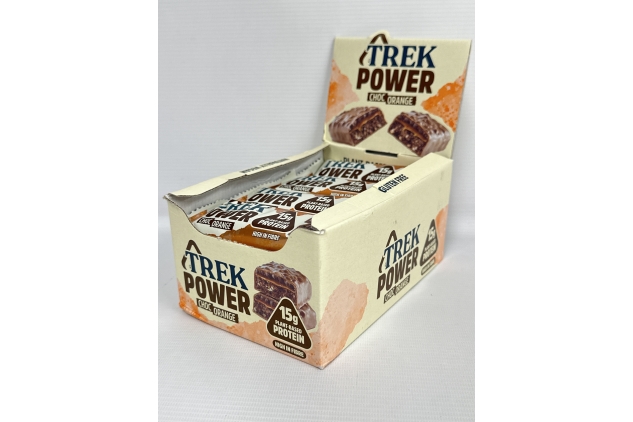 TREK Protein Power Bar Chocolate Orange, Plant Based, Gluten Free, Vegan Snack, 55 g x 16 Bars | BEST BEFORE DATE 26/09/2024