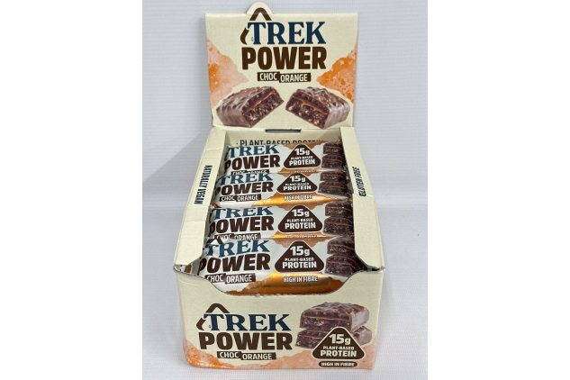 TREK Protein Power Bar Chocolate Orange, Plant Based, Gluten Free, Vegan Snack, 55 g x 16 Bars | BEST BEFORE DATE 26/09/2024