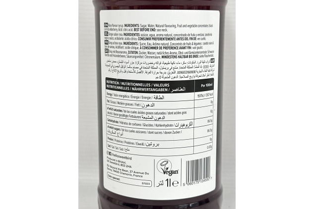 Sweetbird Rose Syrup (1 Litre) - Vegan Friendly | Best Before Date 31/10/2024