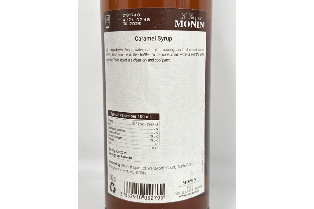 MONIN Premium Caramel Syrup 1L for Coffee and Cocktails. Vegan-Friendly, Allergen-Free, 100% Natural Flavours and Colourings