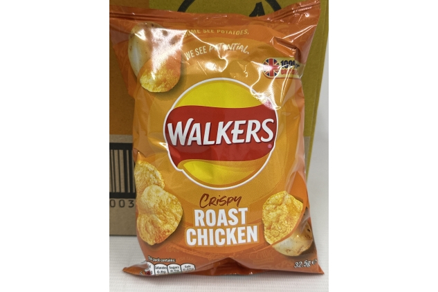 Walkers Roast Chicken Crisps Snack Packs, Standard Bags (32 Bags x 32.5g)