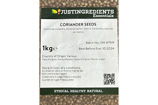 JustIngredients Essentials Coriander Seeds 1 kg | Best Before Date 31/10/2024