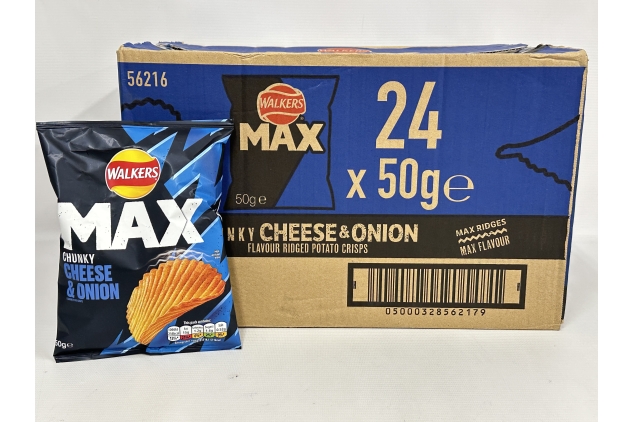 Walkers Max Chunky Cheese & Onion Crisps, 50g (Pack of 24) BEST BEFORE DATE 28/09/2024