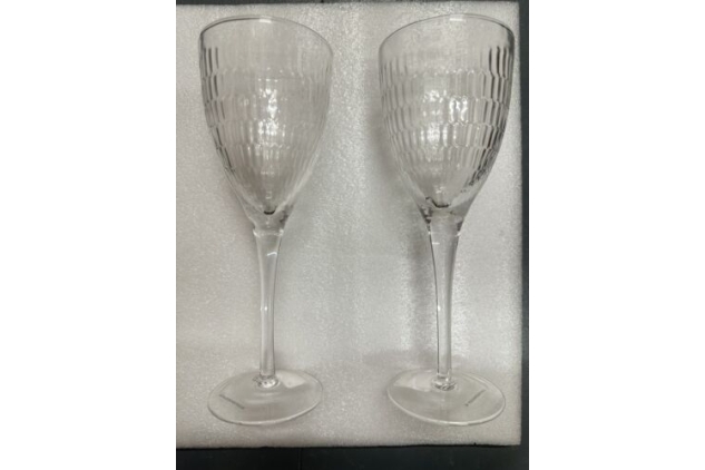 Anthropologie Cut Glass Stem Wine Glasses Etched Glass 2 Pack