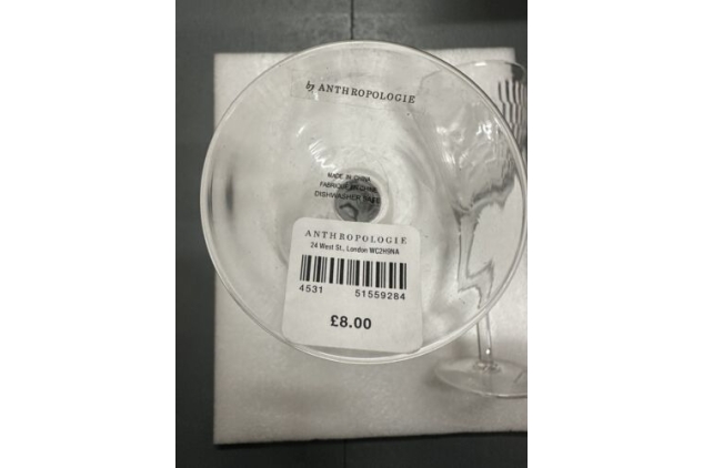 Anthropologie Cut Glass Stem Wine Glasses Etched Glass 2 Pack