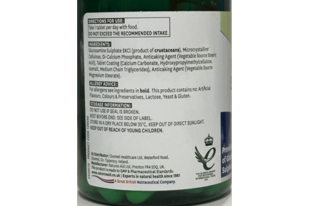 Natures Aid Glucosamine Sulphate 2KCl 1500mg Premium Strength - 180 Tablets