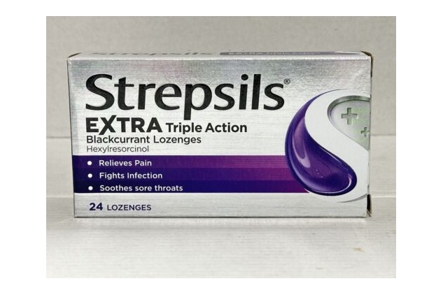 3 X 24 Strepsils Extra Triple Action  blackcurrant lozenges