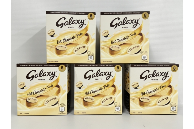 Galaxy WHITE CHOC Hot Chocolate Capsules | Compatible With Nescafe Dolce Gusto Machines | 5 X 8 Pods Per Box | 40 Pods Total