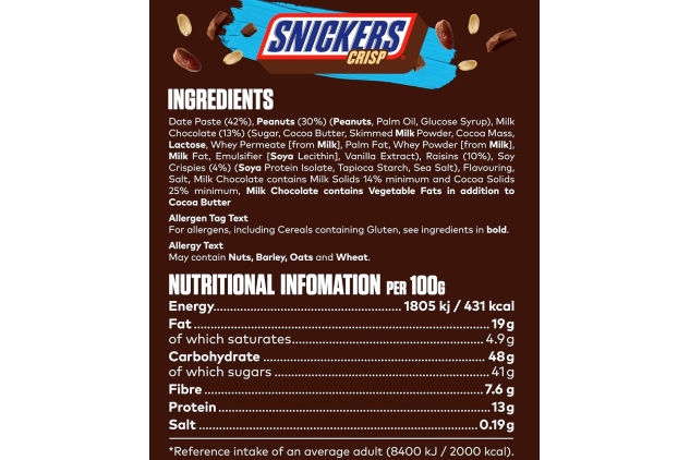 Snickers CRISP Fruit & Nut Milk Chocolate Snack Bars 18 x 40g Case