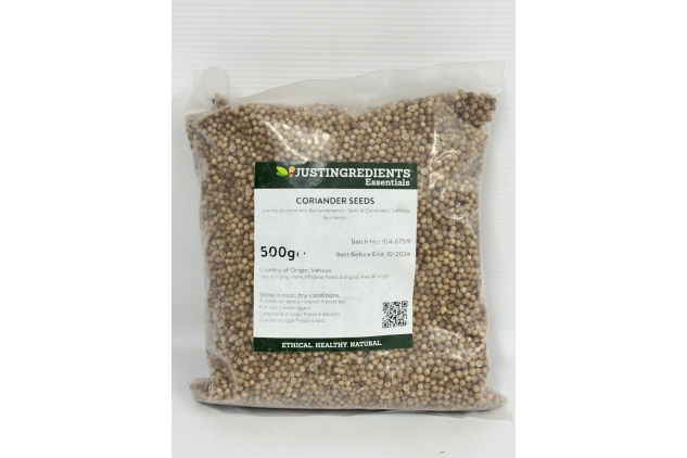 JustIngredients Essentials Coriander Seeds 500g Best Before 30/10/2024