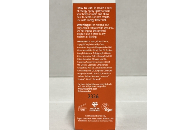 Tisserand Energy Mist 50ml Coriander Lime Orange Leaf Invigorating Energising