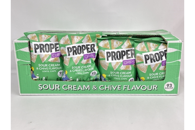 Proper Chips Lentil Crisps 24 X 20g | Sour Cream & Chive Flavour | 93 Calories Per Bag