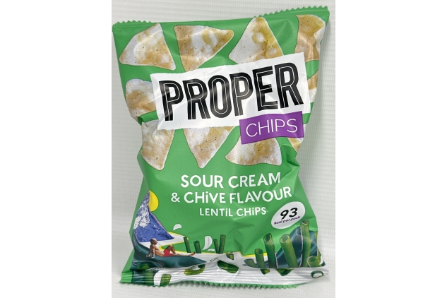 Proper Chips Lentil Crisps 24 X 20g | Sour Cream & Chive Flavour | 93 Calories Per Bag