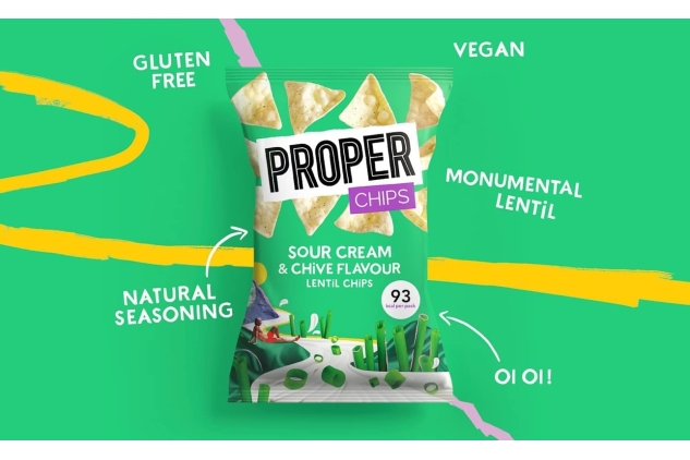 Proper Chips Lentil Crisps 24 X 20g | Sour Cream & Chive Flavour | 93 Calories Per Bag