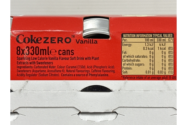 Coca-Cola Zero Sugar Vanilla 8 x 330 ml | Best Before Date 30/11/2024