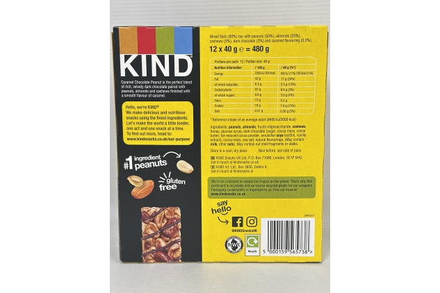 KIND Bars, Gluten Free Snack Bars, Caramel Chocolate Peanut, High Fibre, Multipack 12 x 40g