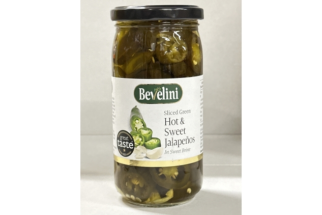 Bevelini Mediterranean Sliced Green Hot and Sweet Jalapenos in Sweet Brine 400g (Pack of 6)