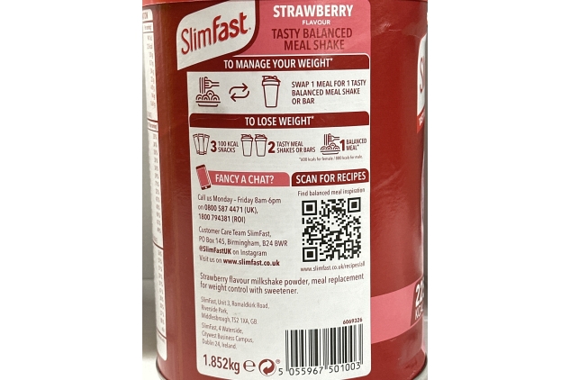 SlimFast Strawberry Flavour, 50 Servings, 1.825kg