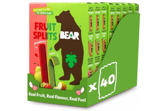 BEAR Strawberry & Apple Fruit Splits - Delicious Real Fruit - Healthy - 8 x 5 (40 Packs) BBE 30/04/2025