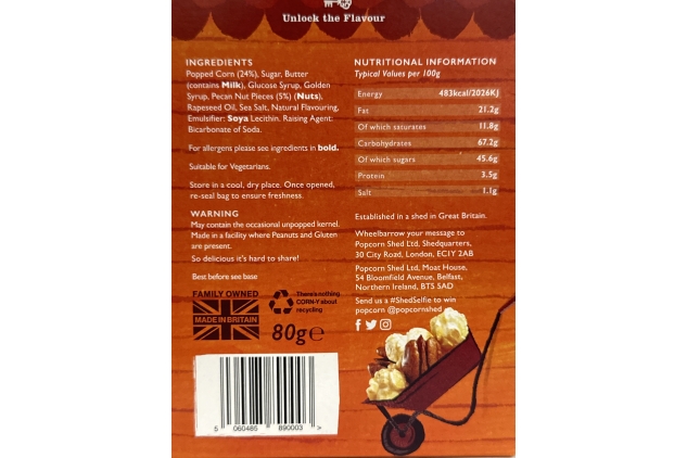 Popcorn Shed 3 x Pecan Pie Gourmet, Pecan Nut Caramel Popcorn 3 x 80g | Best Before Date 30/11/2024