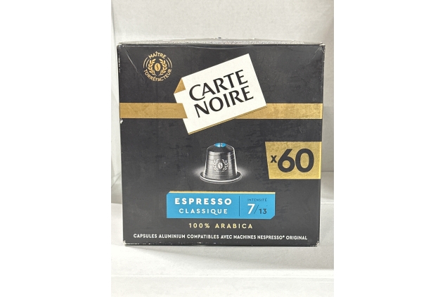 Carte Noire, Espresso Classique, Nespresso Compatible Aluminium Capsules, 1 Pack of 60 Coffee Pods, 100% Arabica, Citrus Fruit and Chocolate Notes, Intensity 7/10, Round-Bodied and Well-Balanced | Damaged Outer Packaging