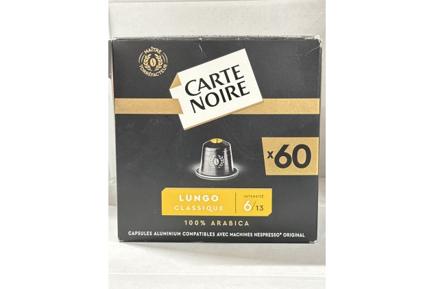 Carte Noire, Espresso Lungo, Nespresso Compatible Aluminium Capsules, 1 Pack of 60 Coffee Pods, 100% Arabica, Roasted and Nutty Notes, Intensity 8/10, Rich Texture, Coffee Capsules for a Tall Coffee | Damaged Outer Packaging