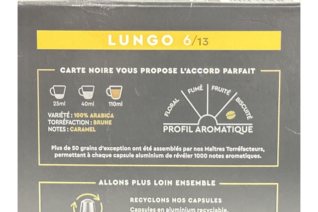 Carte Noire, Espresso Lungo, Nespresso Compatible Aluminium Capsules, 1 Pack of 60 Coffee Pods, 100% Arabica, Roasted and Nutty Notes, Intensity 8/10, Rich Texture, Coffee Capsules for a Tall Coffee | Damaged Outer Packaging