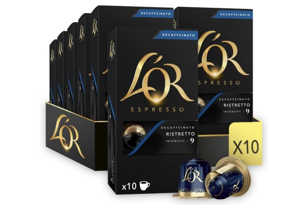 L'OR Espresso Ristretto Decaf Coffee Pods x10 Intensity 9 (Pack of 10, Total 100 Capsules) BBE 08/2025