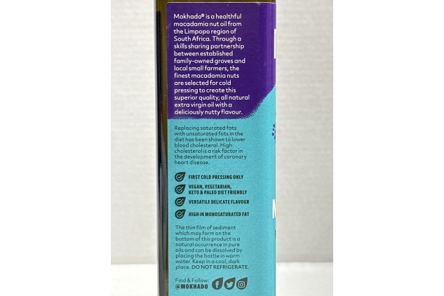 BBE 31/08/2022 | Mokhado Cold-Pressed Extra Virgin Macadamia Nut Oil, 250 ml | BEST BEFORE DATE 31/08/2022