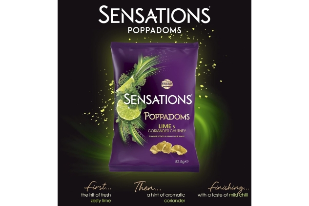 Sensations Lime & Coriander Chutney Poppadoms, Sharing Bag Crisps Snack 82.5g (Case of 9) Best Before Date 12/10/2024