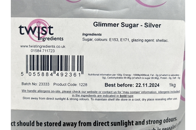 Silver Glimmer Sugar 1Kg | Cake Decoration | Best Before Date 22/11/2024