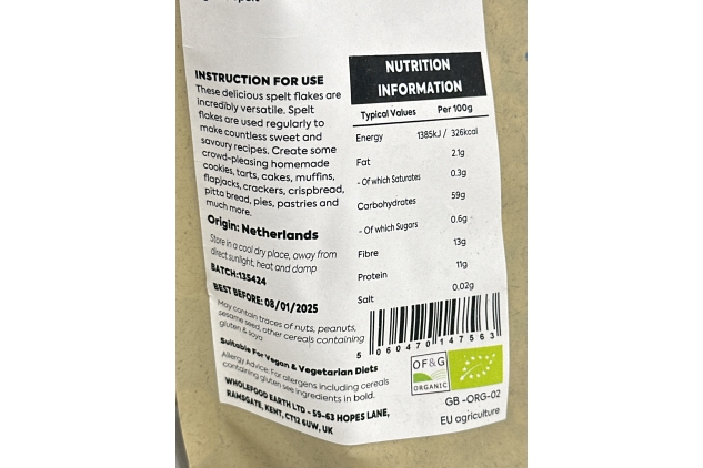 Organic Spelt Flakes 2KG | Vegan & High Fibre