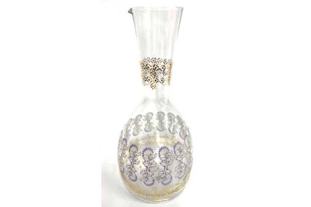 Anthropologie Rivka Carafe Sapphire Glass Patterned Carafe Jug 1