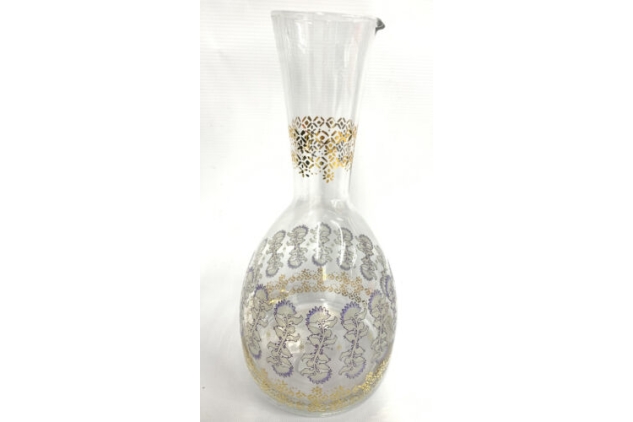 Anthropologie Rivka Carafe Sapphire Glass Patterned Carafe Jug 2