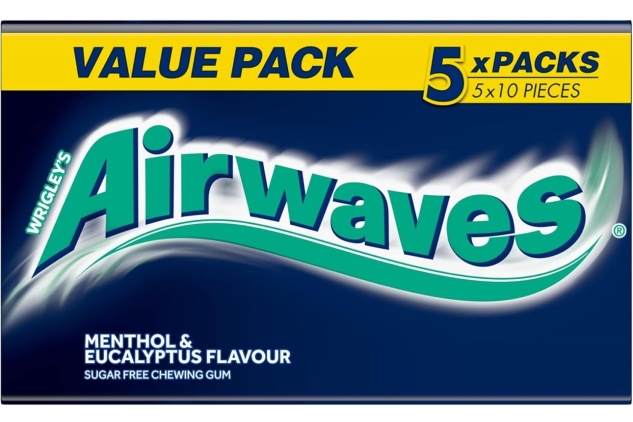 Airwaves Menthol & Eucalyptus Chewing Gum Sugar Free Multipack, 5 x 10 Pieces