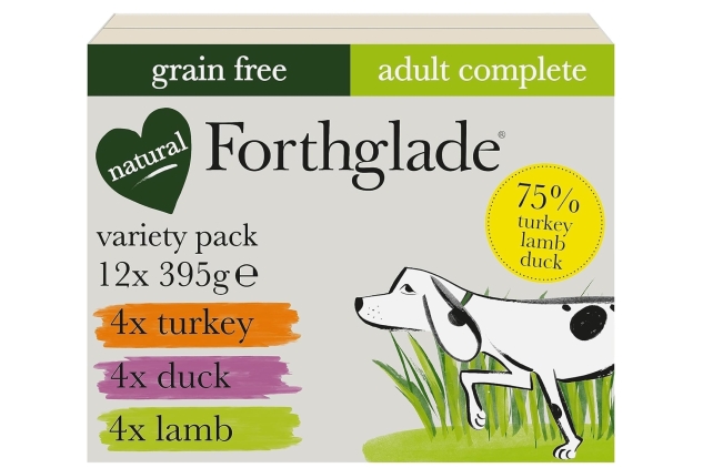 Forthglade Grain-Free Wet Dog Food Variety Pack - 12x395g Trays for Adult Dogs, Turkey, Lamb & Duck with Vegetables, Hypoallergenic & Sensitive Stomach Formula | BEST BEFORE DATE 31/10/2024